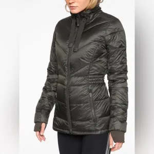 💥 Athleta Puffer Jacket Banner Peak Dark Gray Charcoal With Goose Down