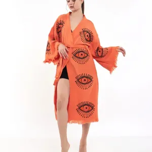 0 Cotton Kimono, Evil Eye Robe, Boho Kimono