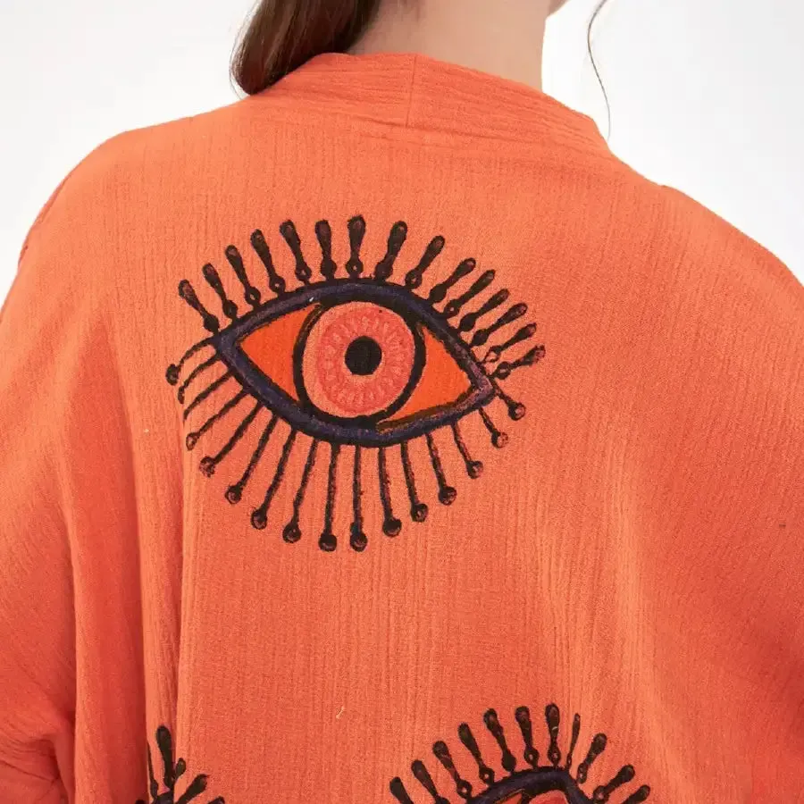 0 Cotton Kimono, Evil Eye Robe, Boho Kimono