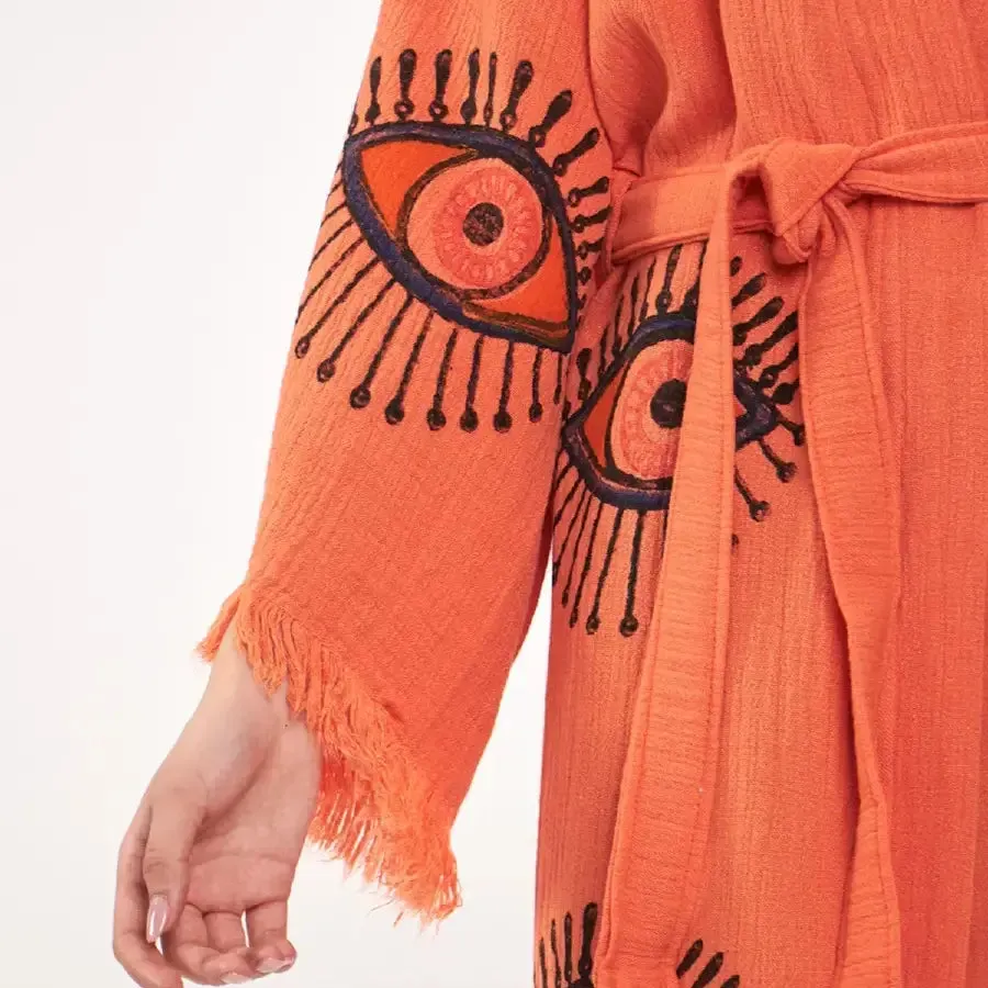 0 Cotton Kimono, Evil Eye Robe, Boho Kimono