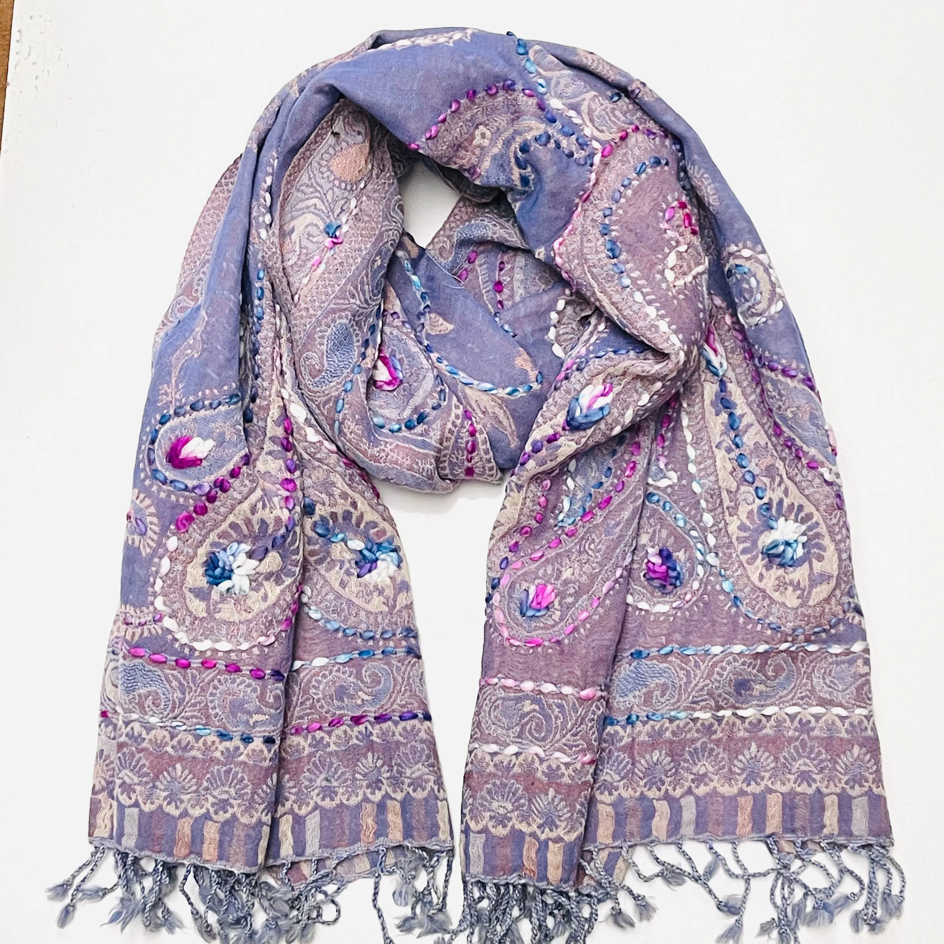 100% WOOL EMB SHAWL 70x180cm