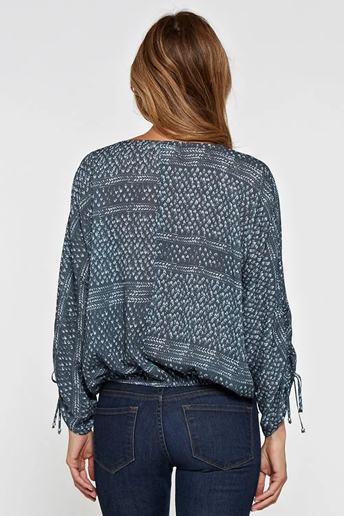 Abstract Print Button Front 3/4 Sleeve Blouse