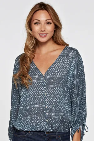 Abstract Print Button Front 3/4 Sleeve Blouse