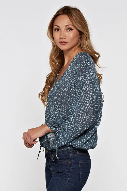 Abstract Print Button Front 3/4 Sleeve Blouse