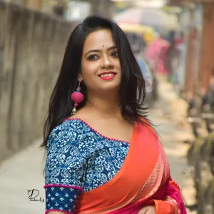 Ahir - An Indigo Blouse with Rani Pompom
