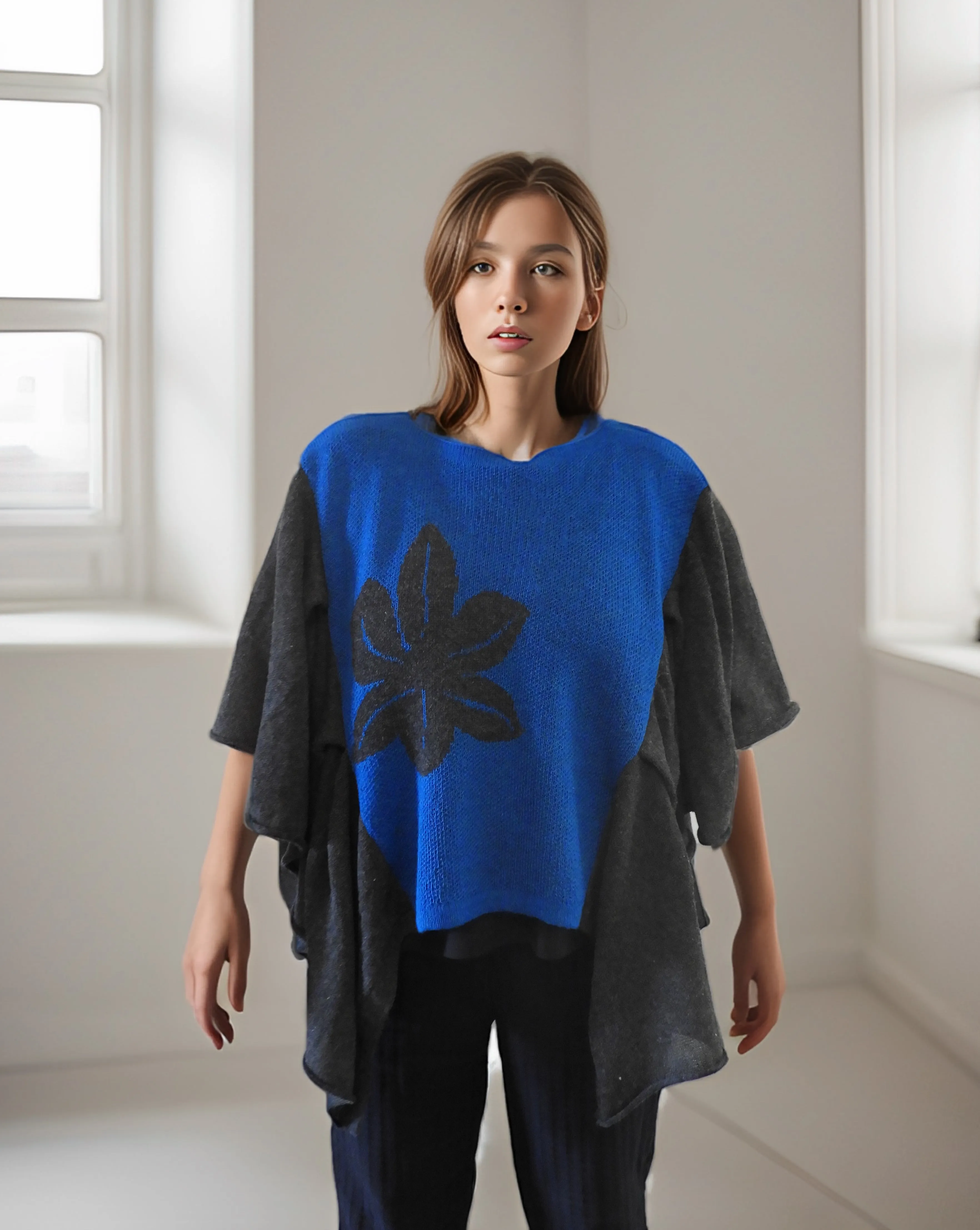Alpaca Baby Poncho Carnation Design Royal Blue