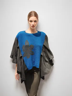 Alpaca Baby Poncho Carnation Design Royal Blue