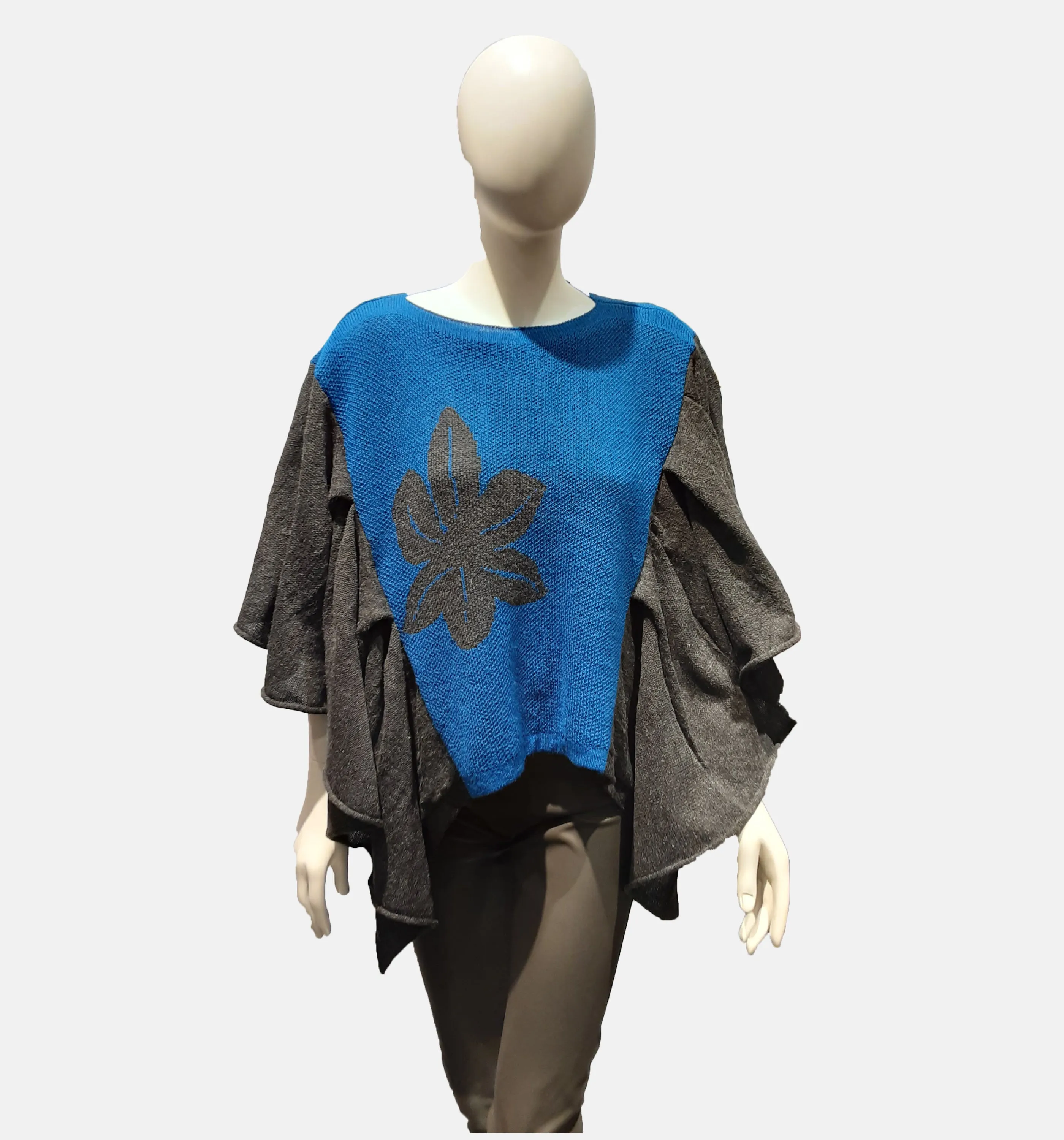 Alpaca Baby Poncho Carnation Design Royal Blue