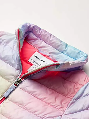 Amazon Essentials Girls' Lightweight Water-Resistant Packable Mock Puffer Jacket, Pink, Ombre, Small