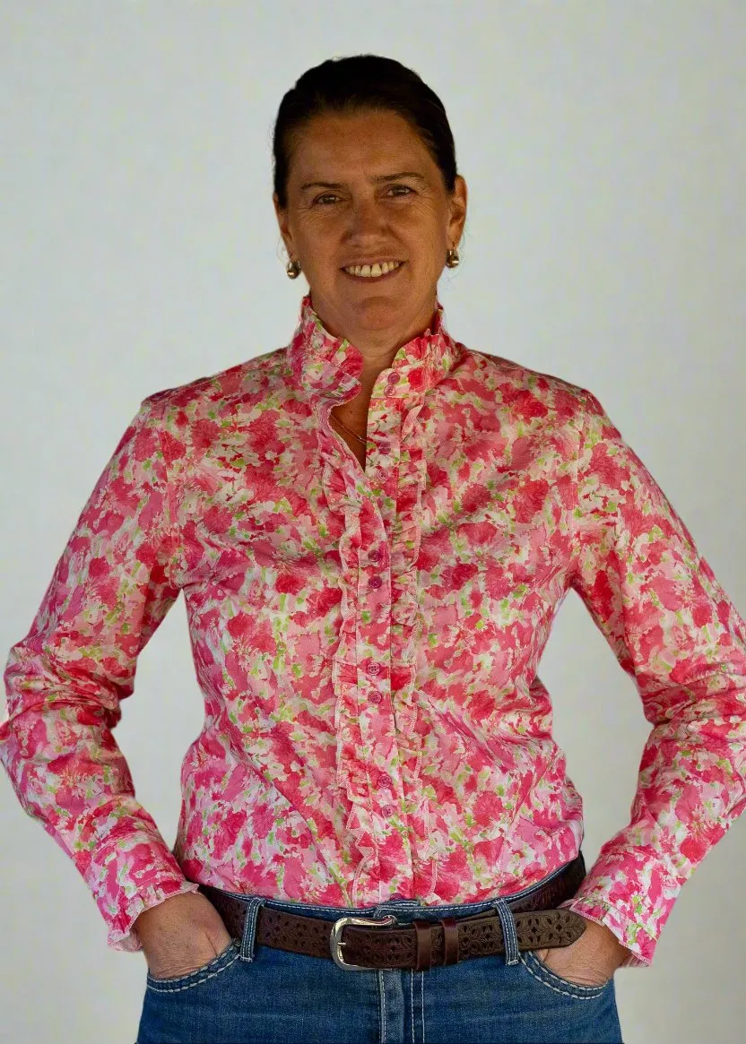Angie - Long Sleeve Collared Shirt WITH Ruffles