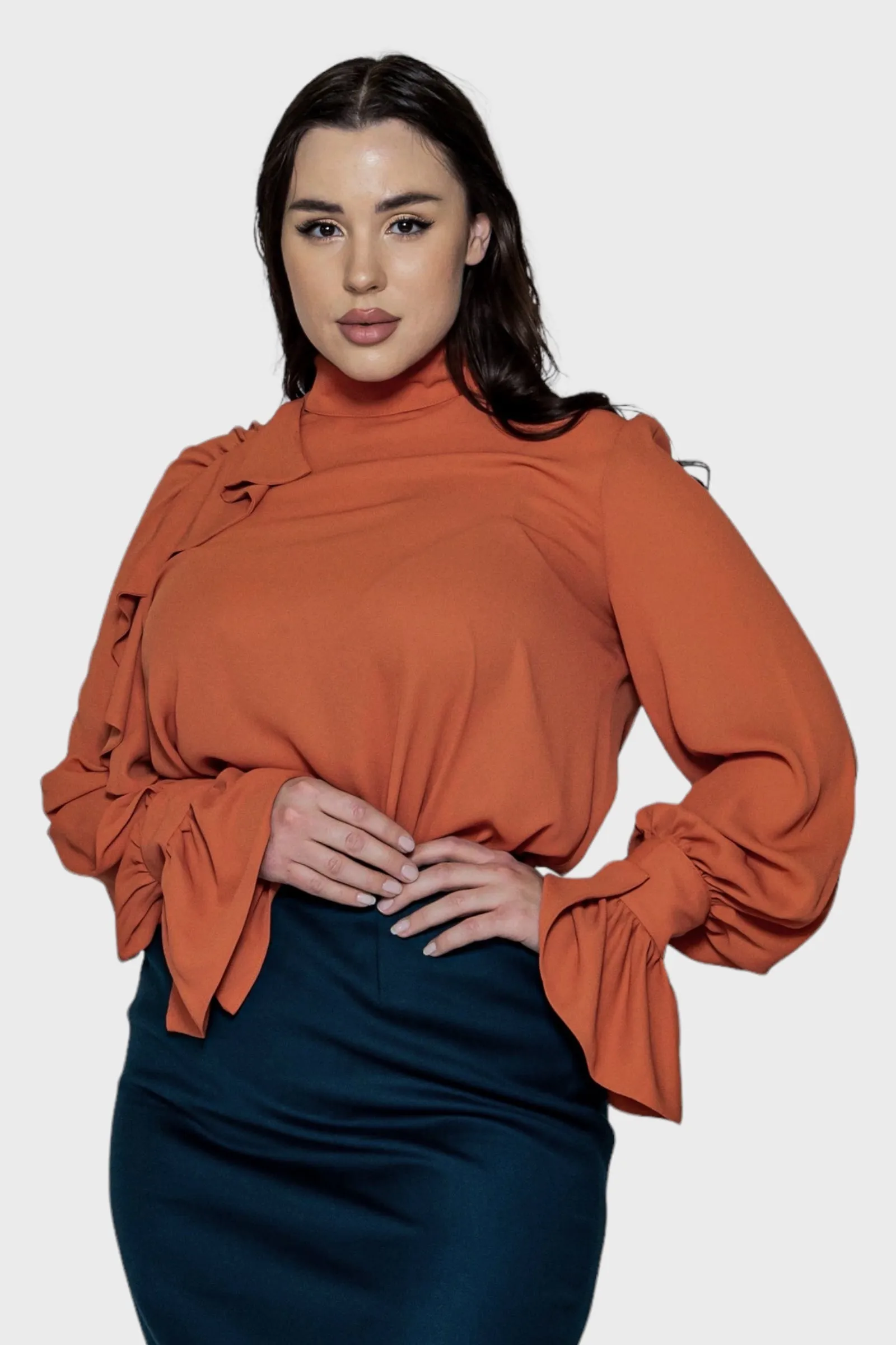 Anna Orange Ruffled Georgette Blouse