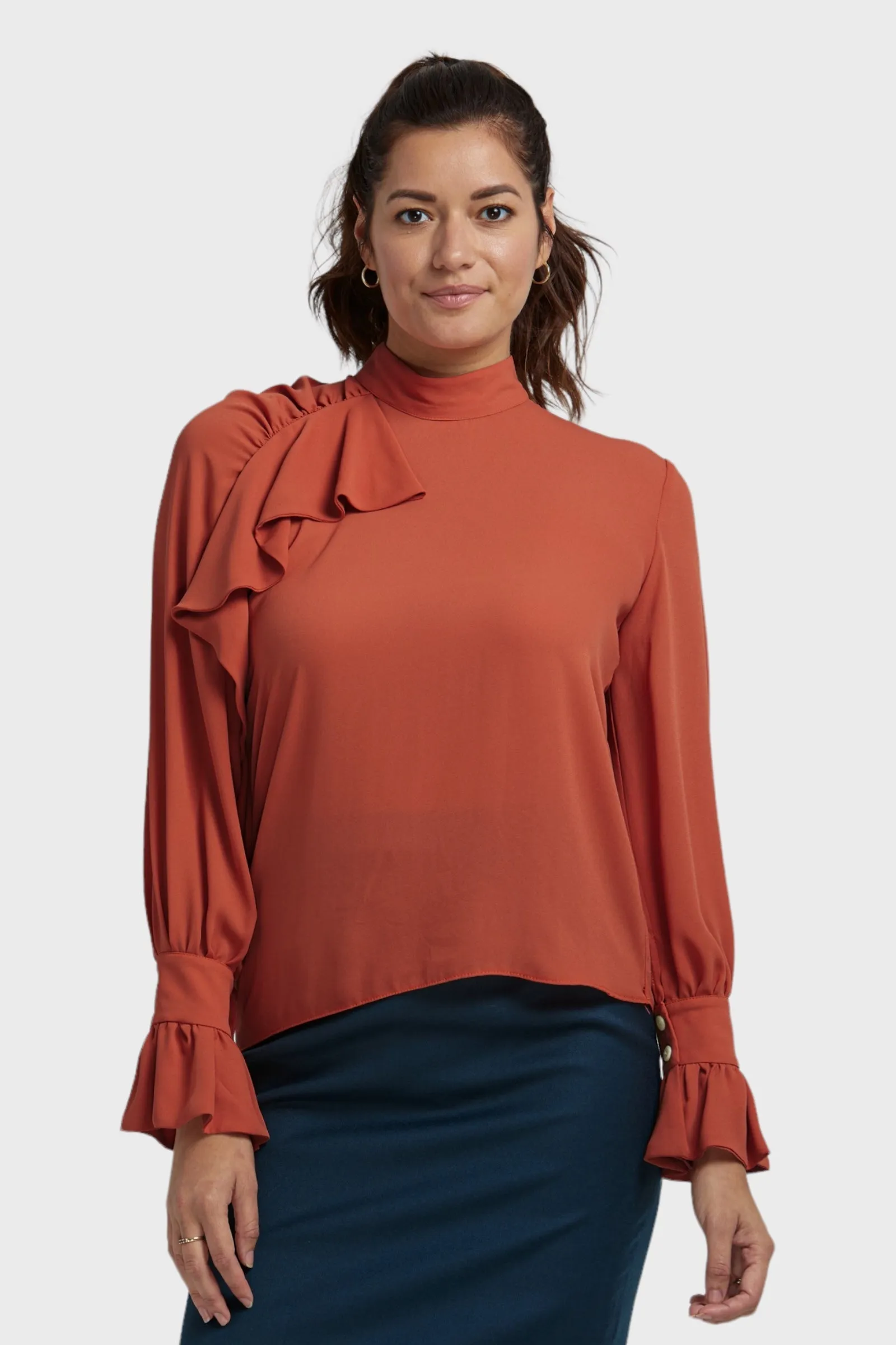 Anna Orange Ruffled Georgette Blouse