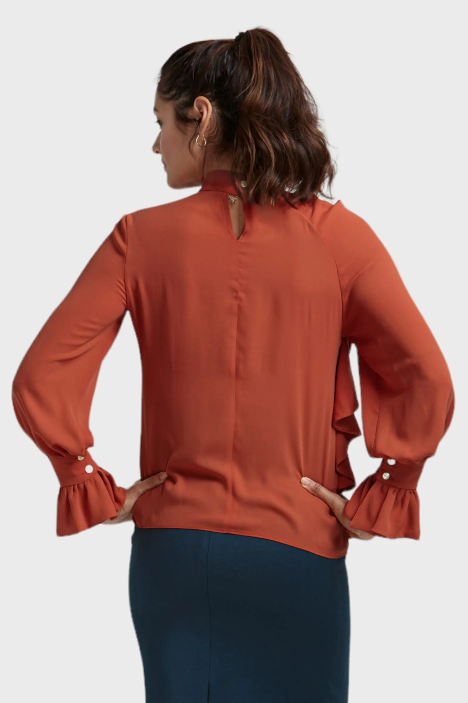 Anna Orange Ruffled Georgette Blouse