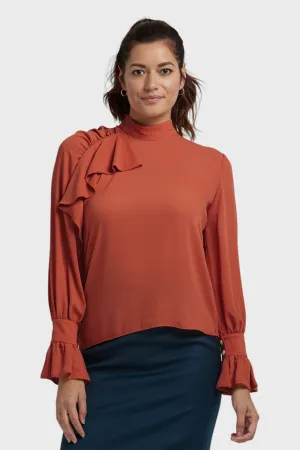 Anna Orange Ruffled Georgette Blouse