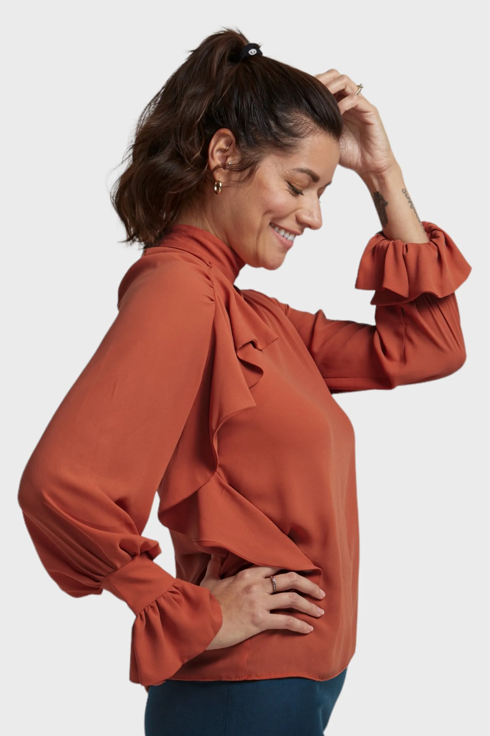 Anna Orange Ruffled Georgette Blouse