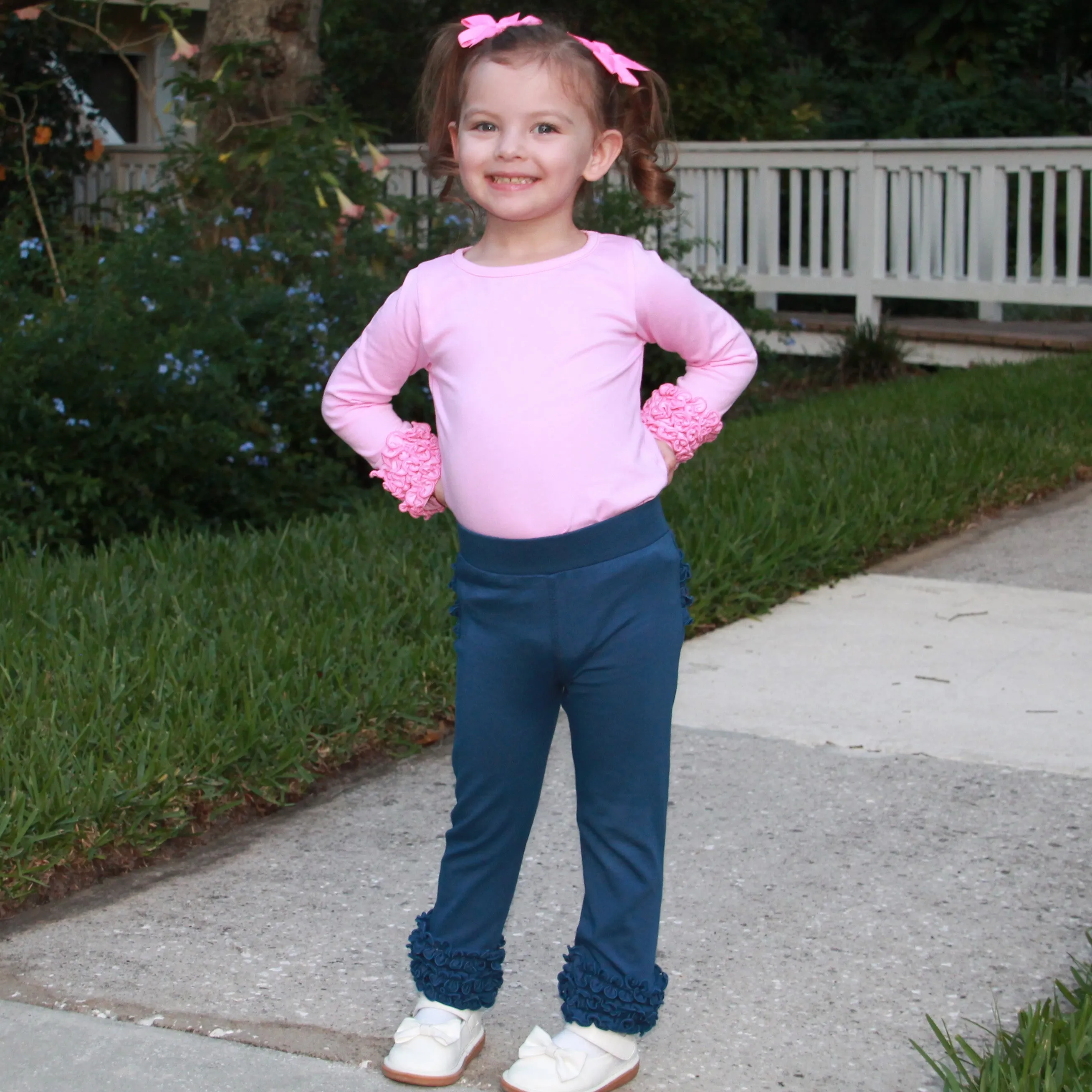 AnnLoren Baby Big Girls Boutique Long Sleeve Pink Ruffle Layering T-shirt