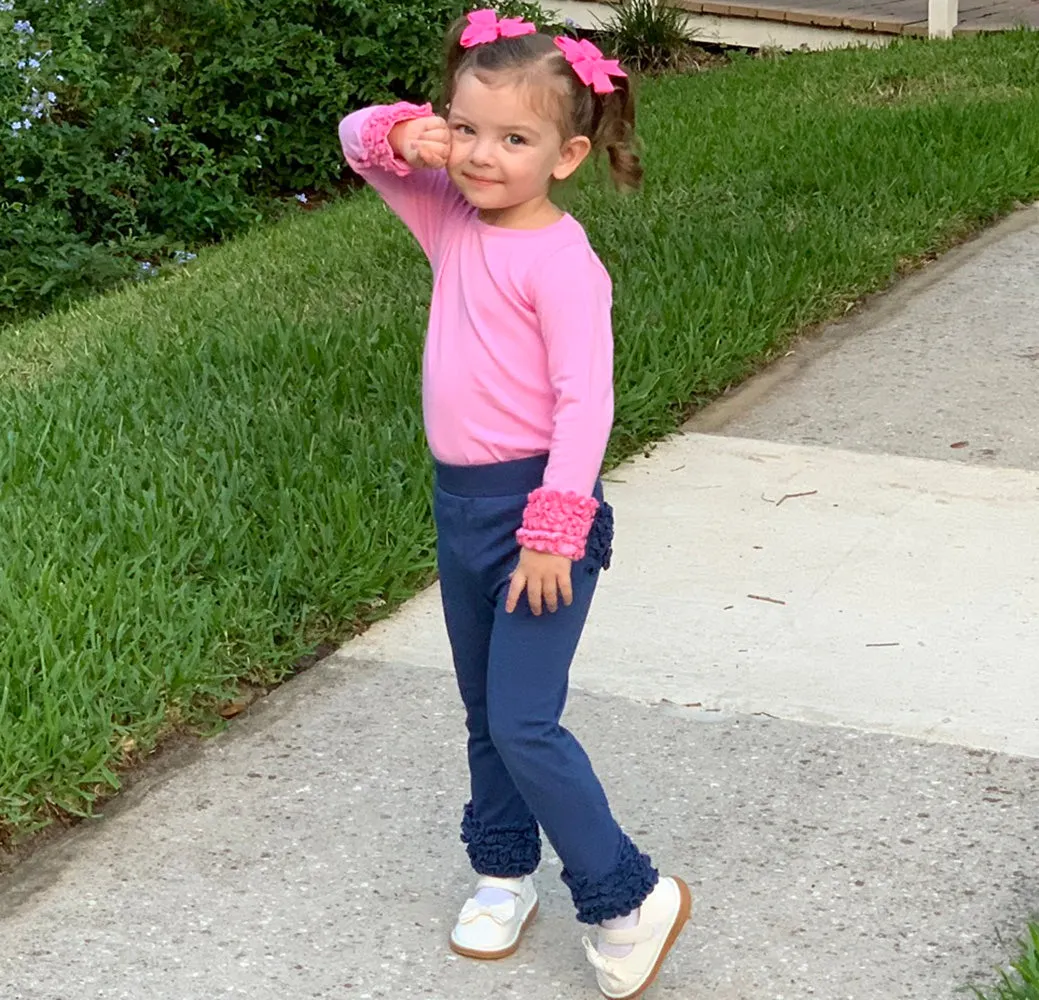AnnLoren Baby Big Girls Boutique Long Sleeve Pink Ruffle Layering T-shirt