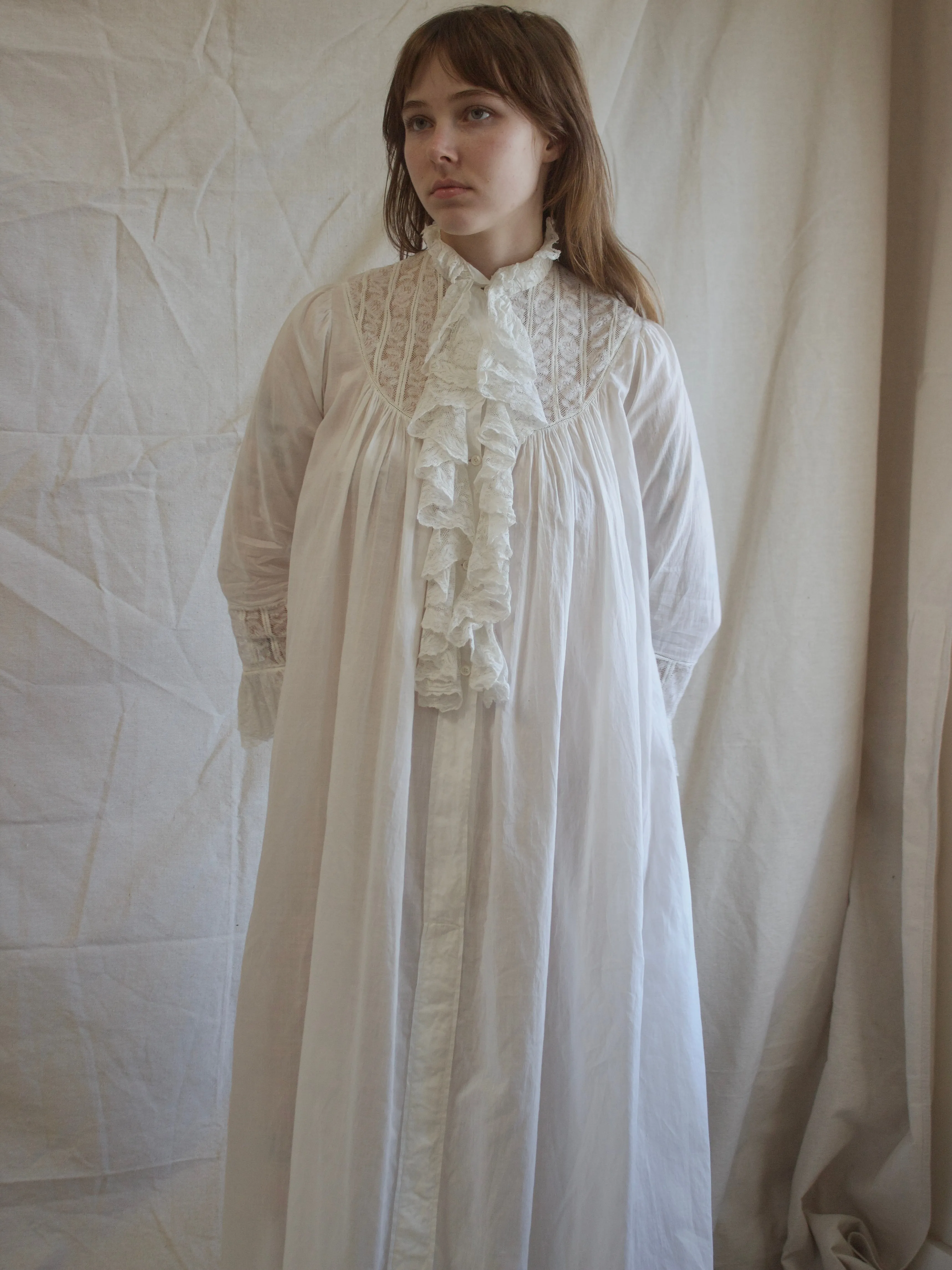 Antique Turn Of The Century Cotton & Valenciennes Lace Trousseau Gown