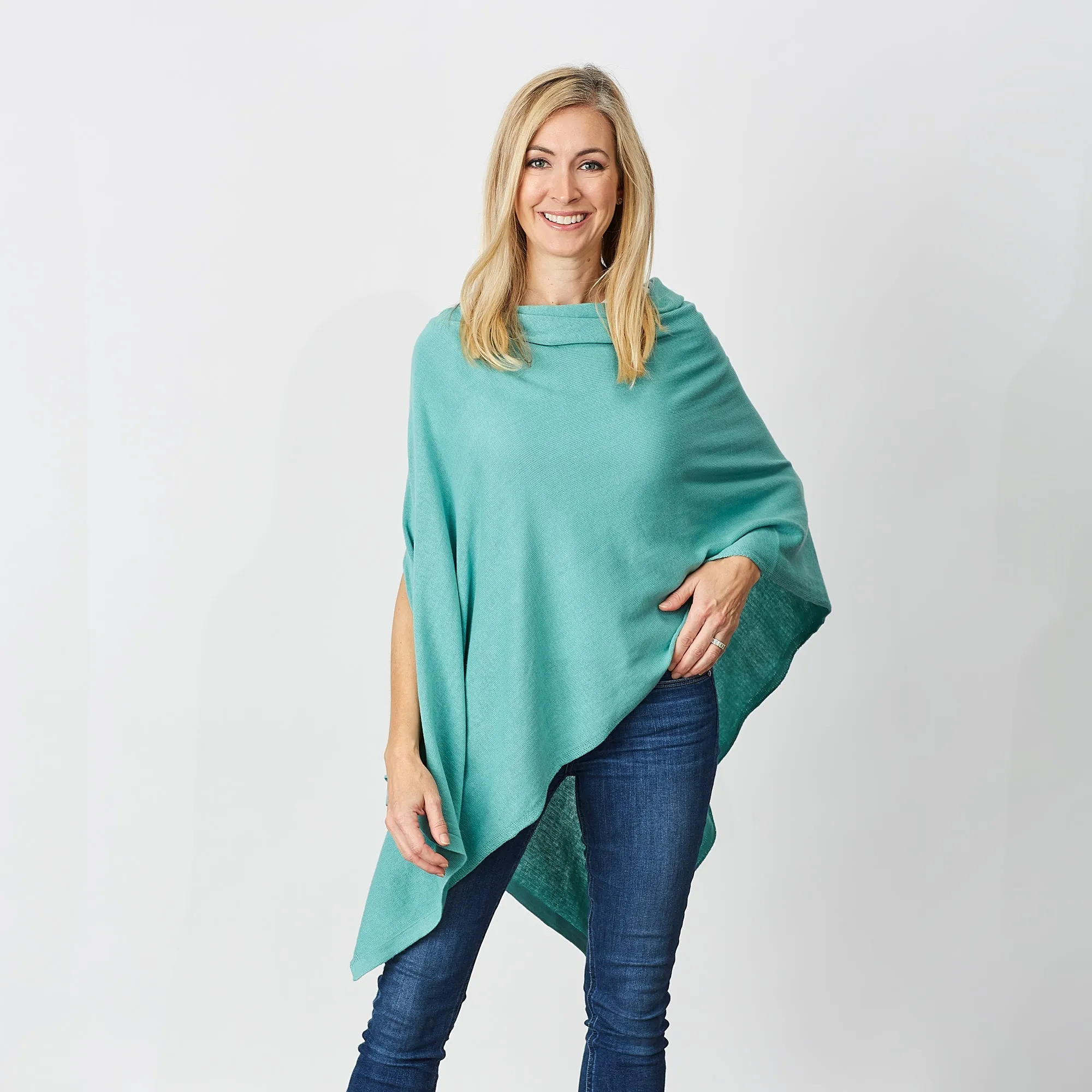 Aqua Solid Cotton Poncho