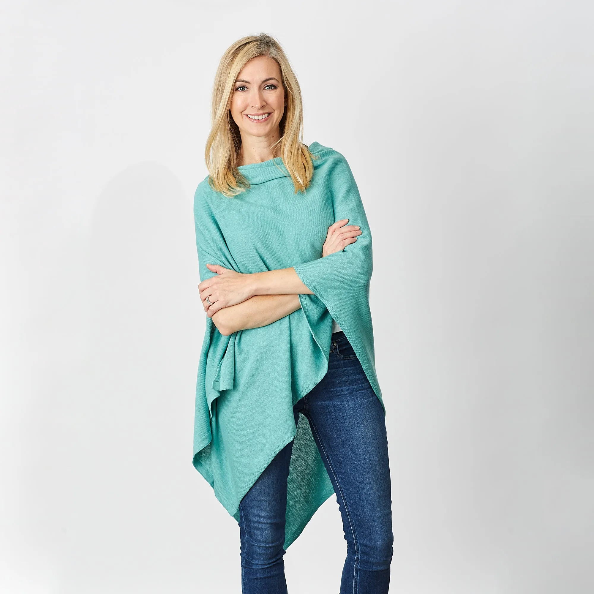 Aqua Solid Cotton Poncho