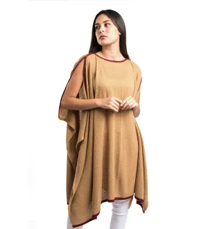 Baby Alpaca Sweater Draped Poncho Camel