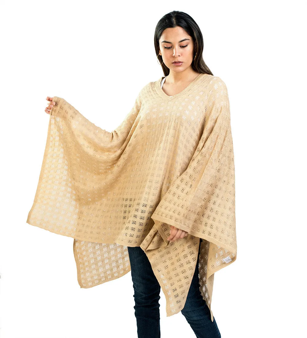 Baby Alpaca Vneck Sweater Poncho Diamond Pattern