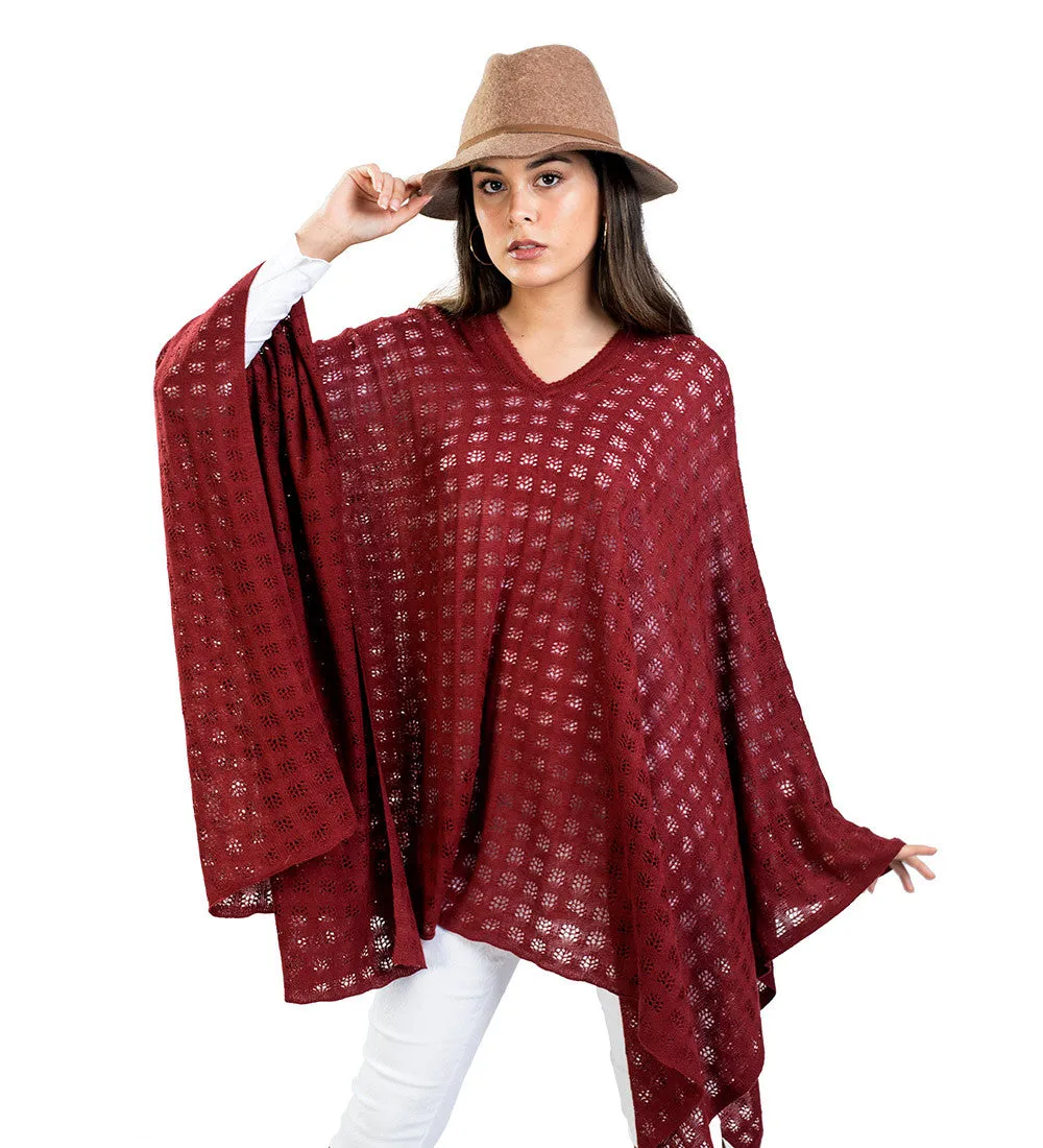 Baby Alpaca Vneck Sweater Poncho Diamond Pattern