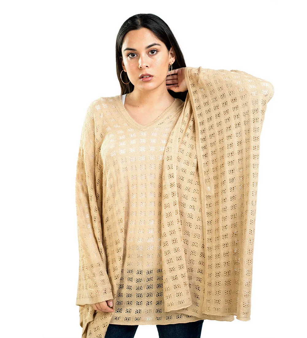 Baby Alpaca Vneck Sweater Poncho Diamond Pattern