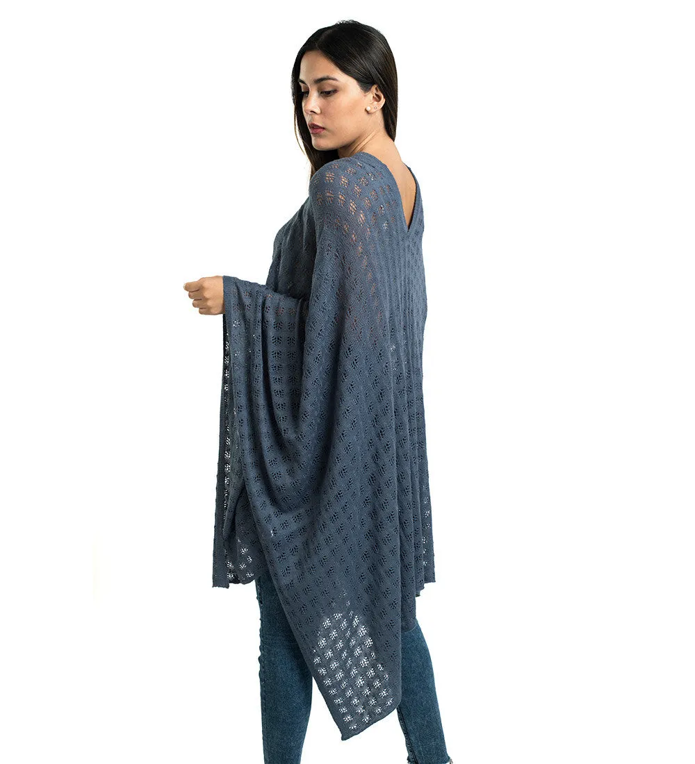 Baby Alpaca Vneck Sweater Poncho Diamond Pattern