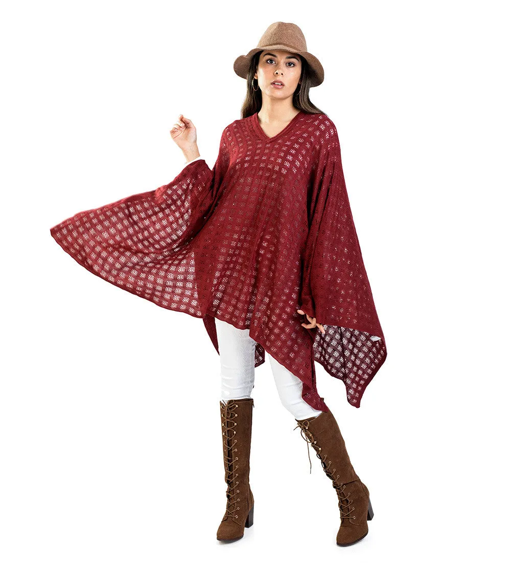 Baby Alpaca Vneck Sweater Poncho Diamond Pattern