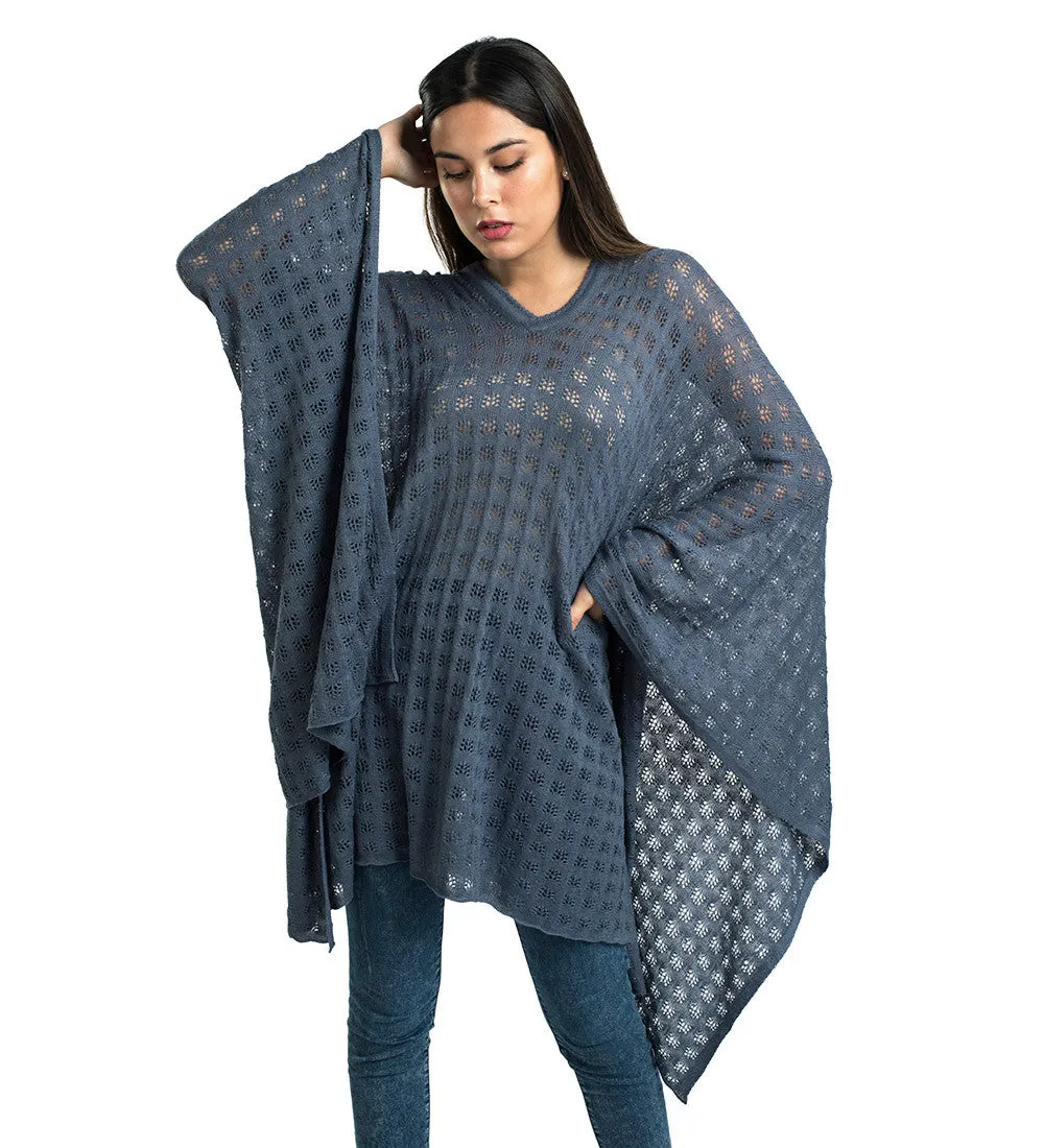 Baby Alpaca Vneck Sweater Poncho Diamond Pattern