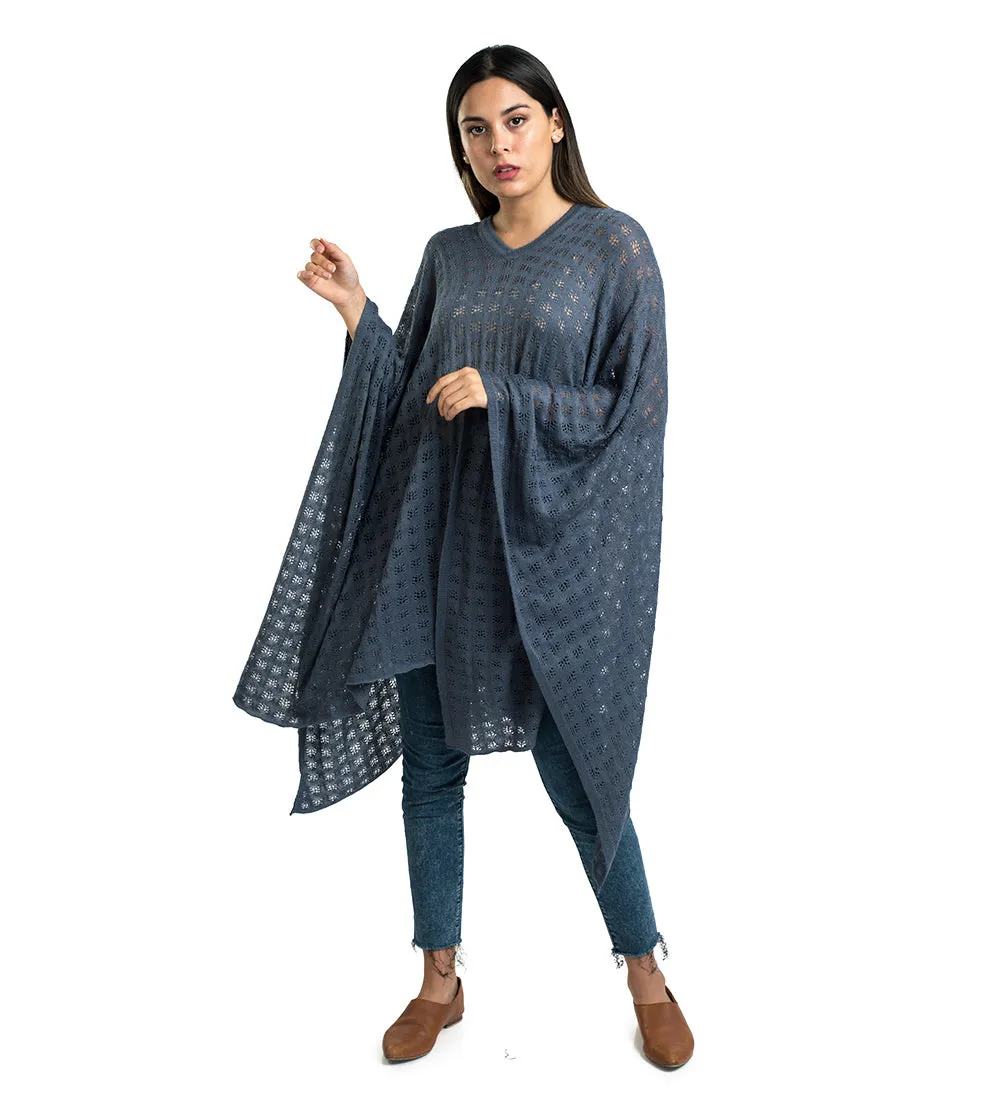 Baby Alpaca Vneck Sweater Poncho Diamond Pattern