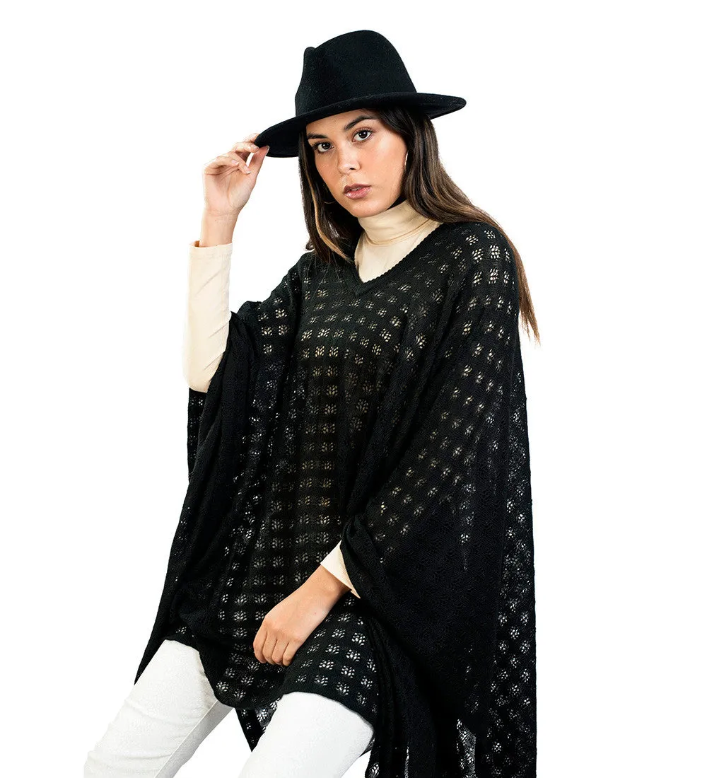 Baby Alpaca Vneck Sweater Poncho Diamond Pattern