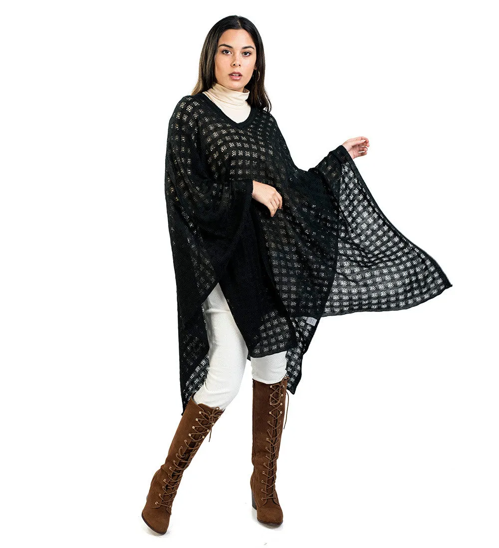 Baby Alpaca Vneck Sweater Poncho Diamond Pattern