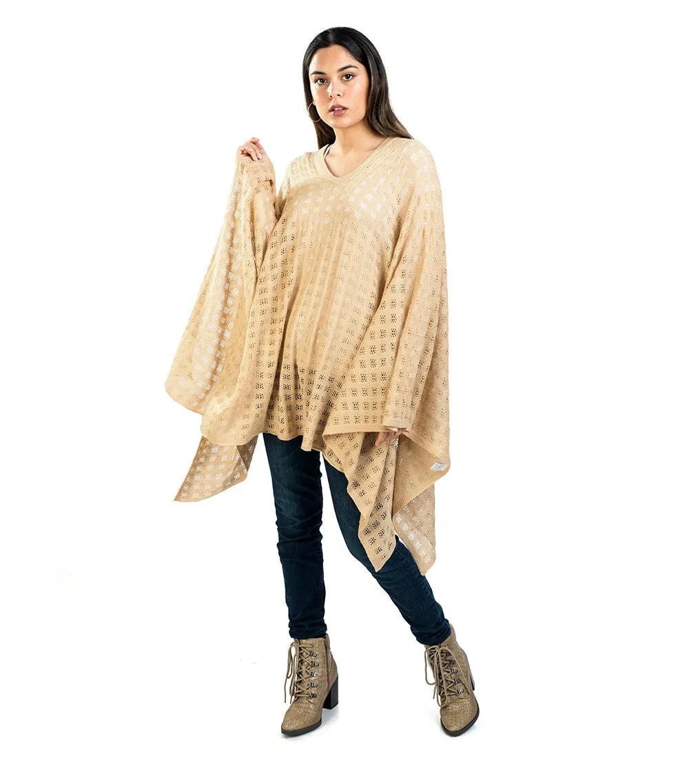 Baby Alpaca Vneck Sweater Poncho Diamond Pattern