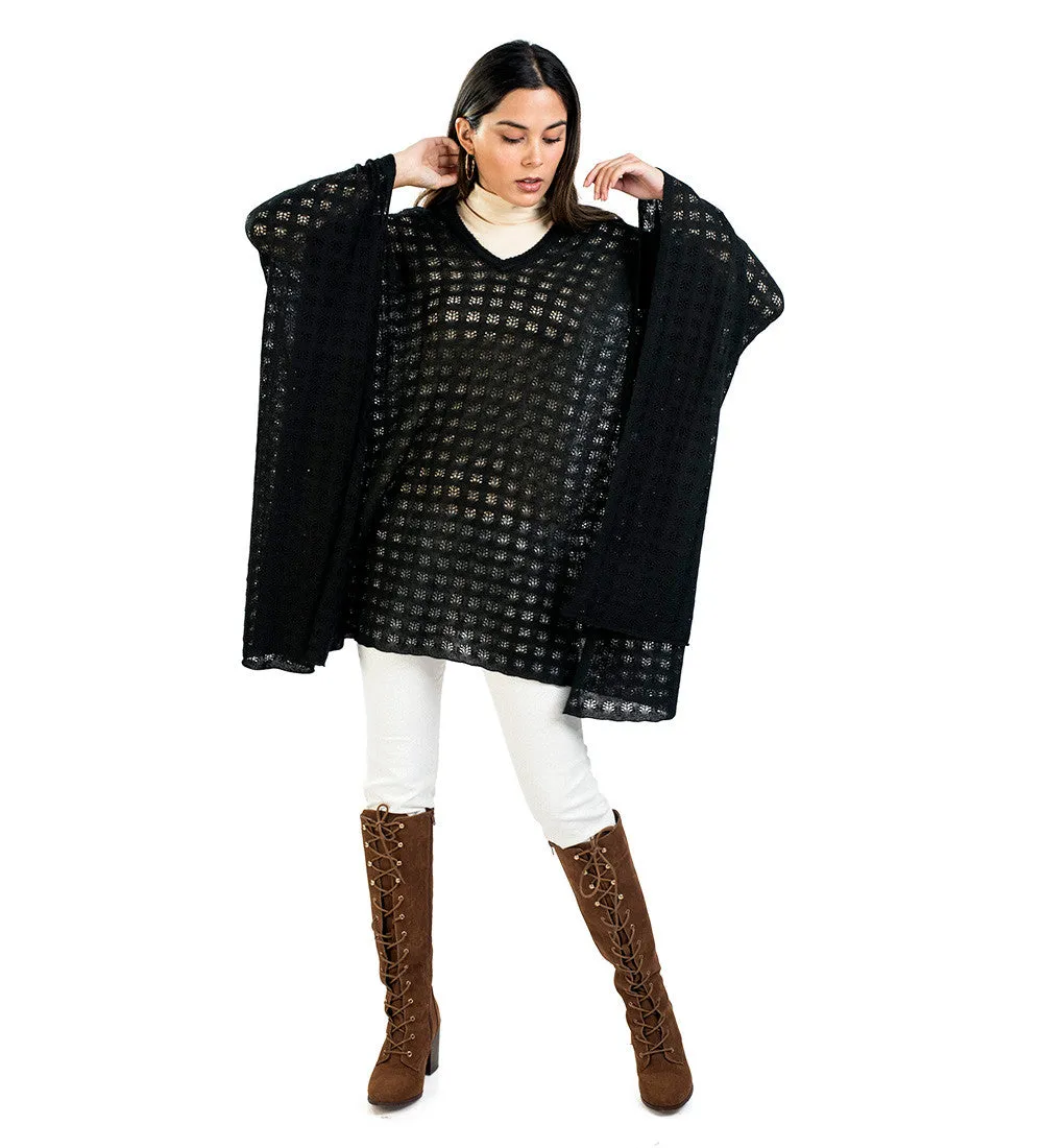 Baby Alpaca Vneck Sweater Poncho Diamond Pattern