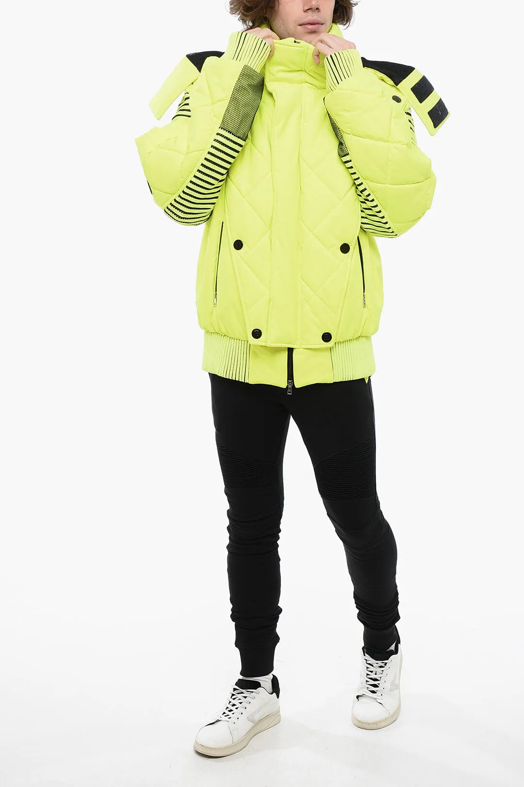 Balmain Padded NEON Jacket with Removable Hood and Mesh Details