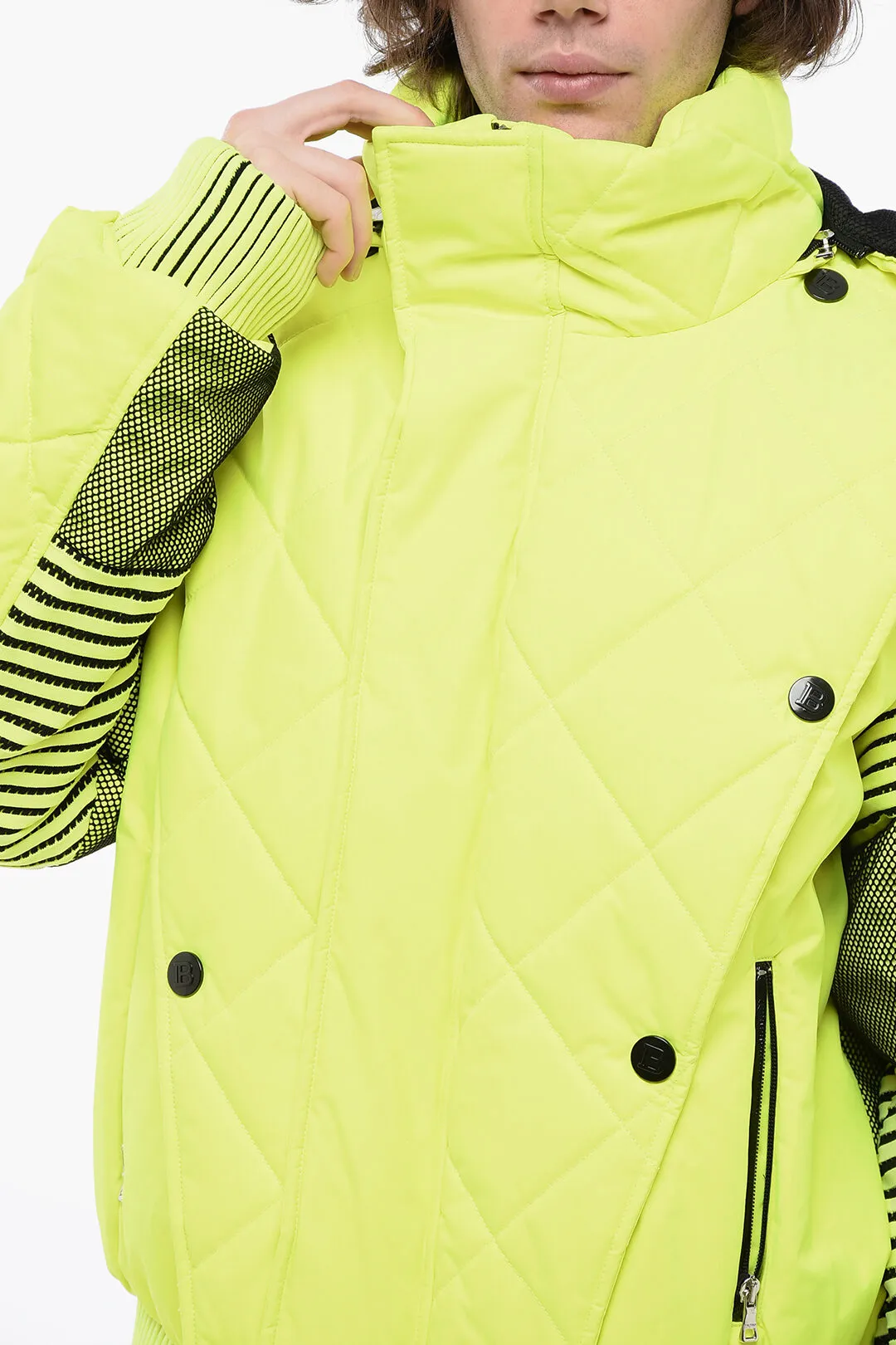 Balmain Padded NEON Jacket with Removable Hood and Mesh Details
