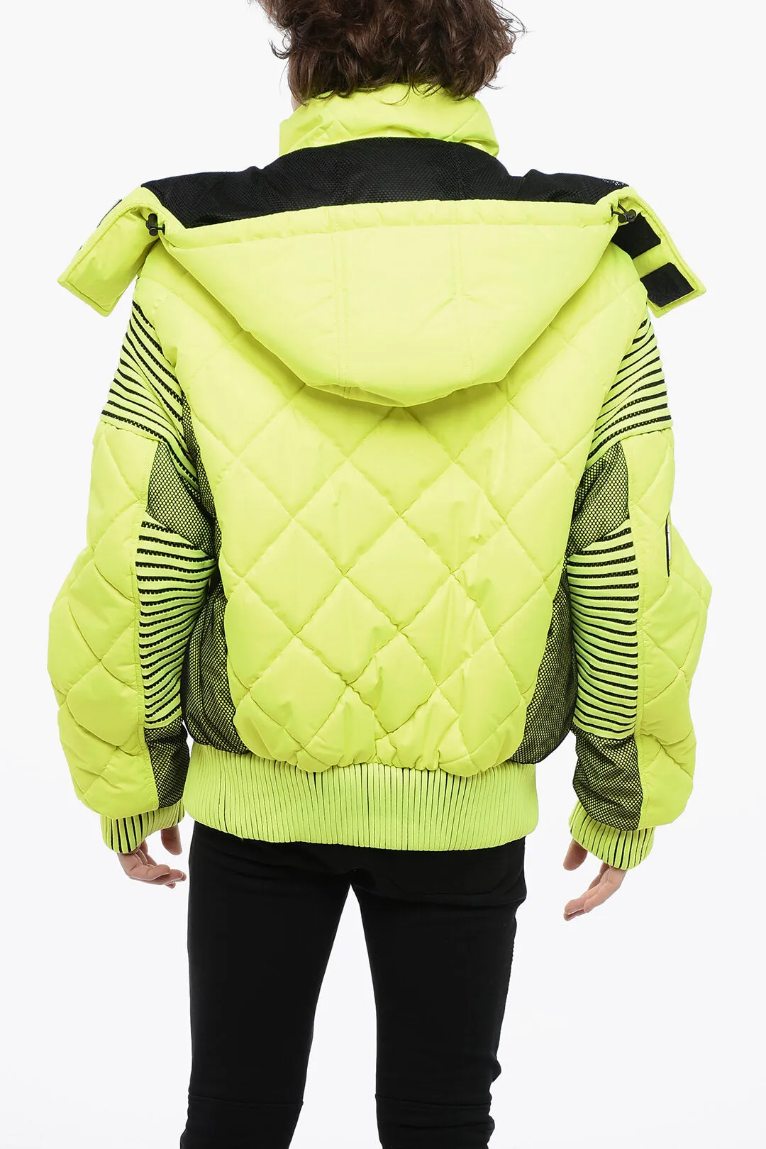 Balmain Padded NEON Jacket with Removable Hood and Mesh Details