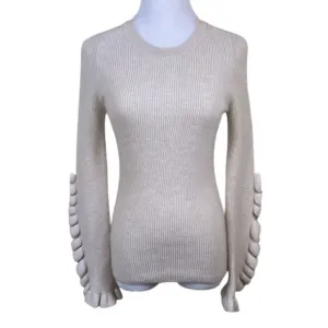 Banana Republic Todd &amp; Duncan Scottish Cashmere Sweater Ruffled Sleeve Cream XS