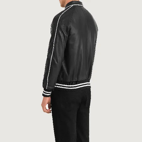 Black Cooper Mens Leather Varsity Jackets