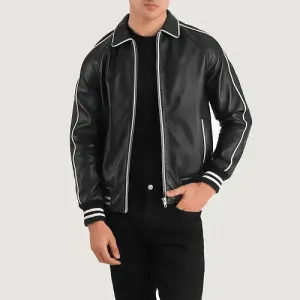 Black Cooper Mens Leather Varsity Jackets