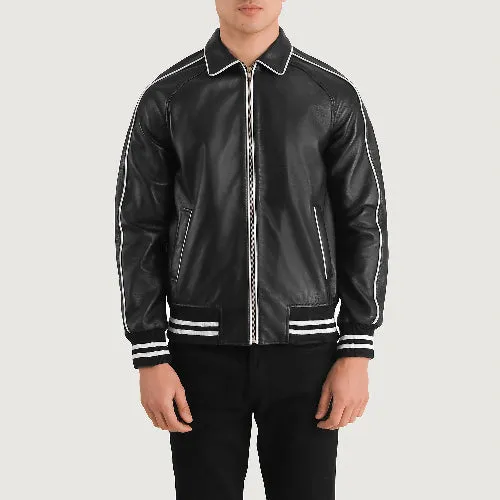 Black Cooper Mens Leather Varsity Jackets