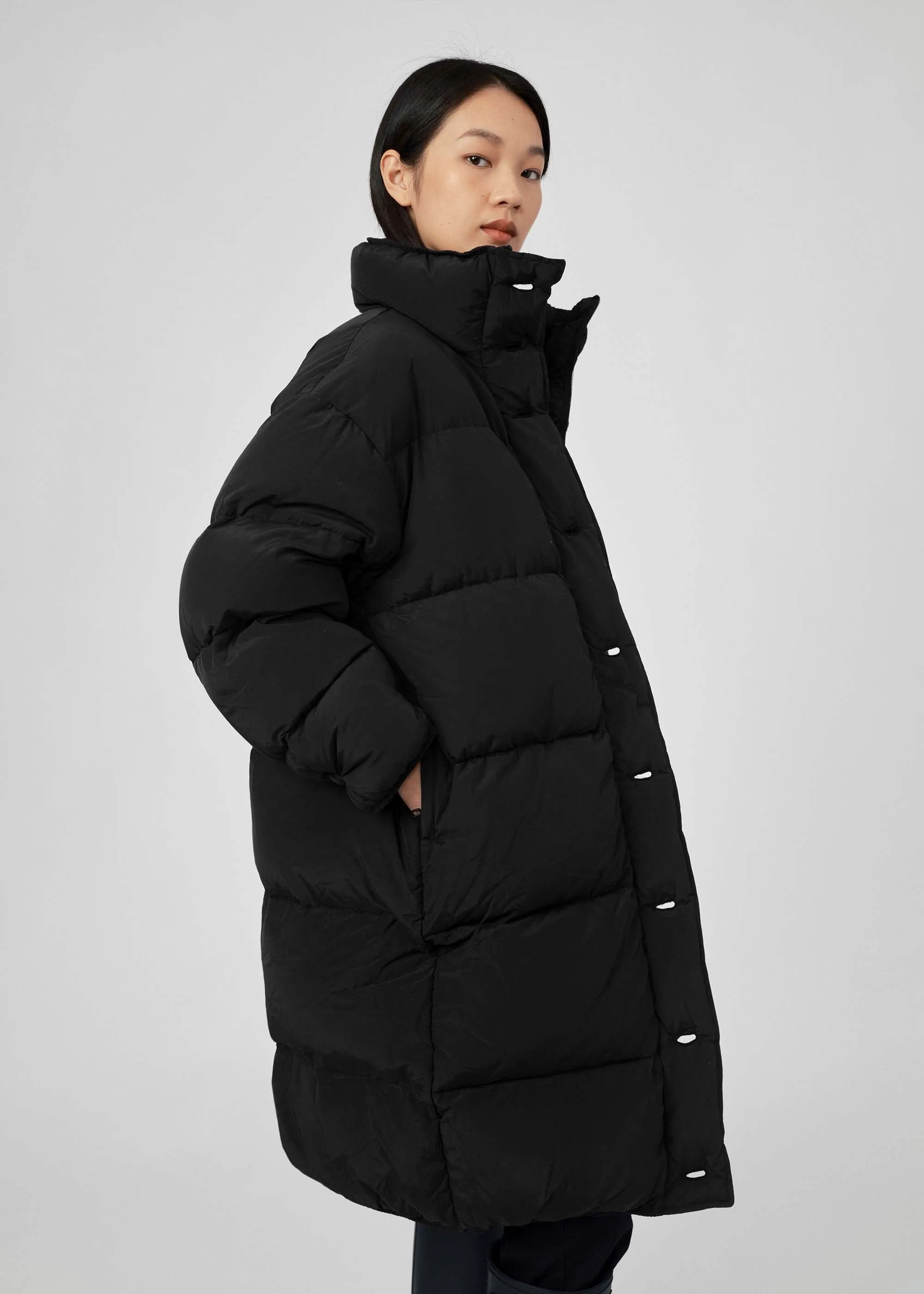 Black Long Quilted Puffer Jacket