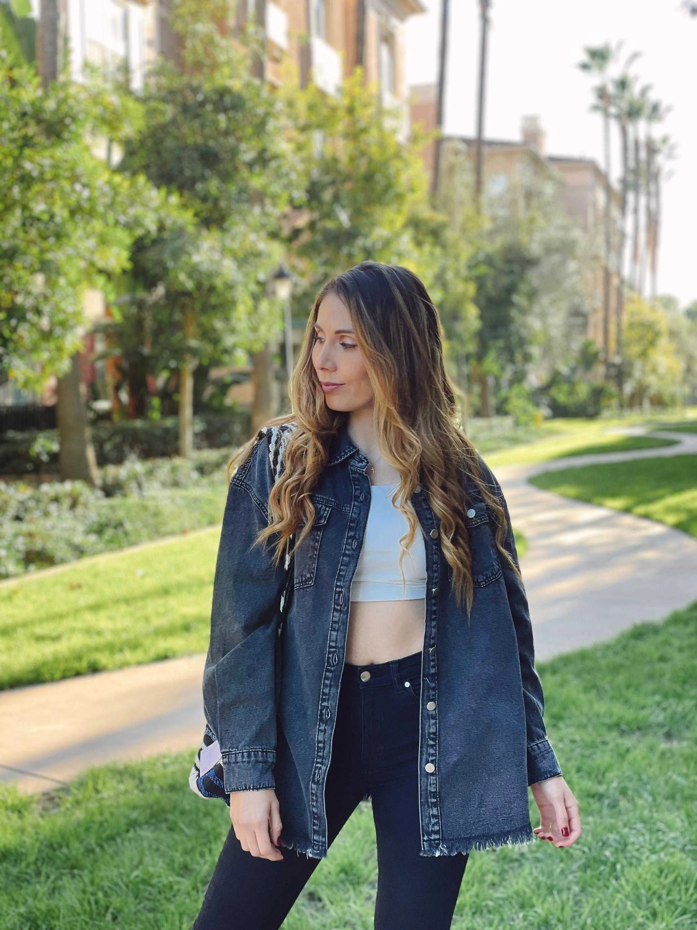 Black Oversized Denim Jacket Silver Stars