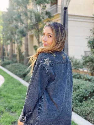 Black Oversized Denim Jacket Silver Stars