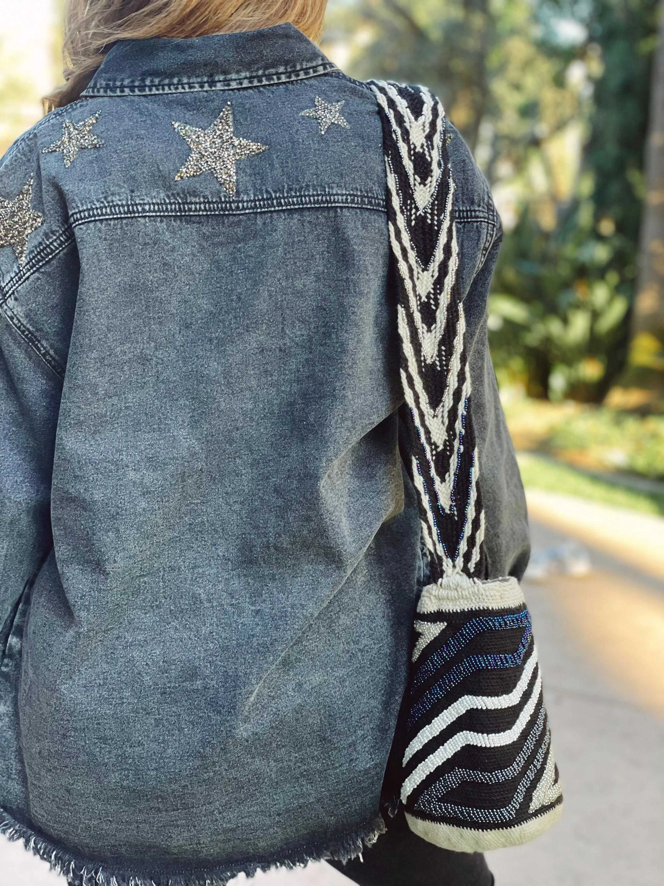 Black Oversized Denim Jacket Silver Stars