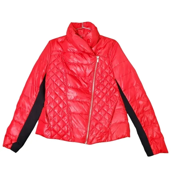 Black Rivet Jacket Coat Puffer Gorpcore Down Fill Moto Quilted Winter Red Medium