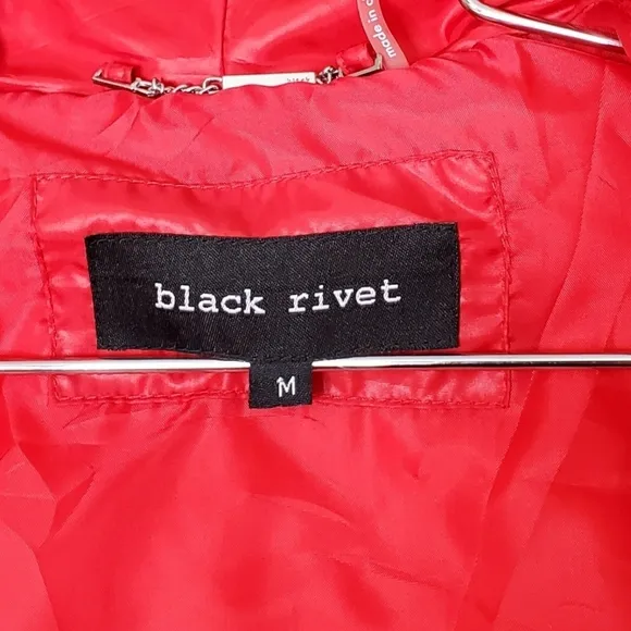 Black Rivet Jacket Coat Puffer Gorpcore Down Fill Moto Quilted Winter Red Medium