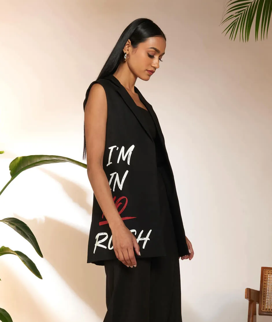 Black slogan sleeveless blazer